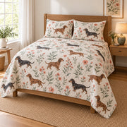Garden Stroll Dachshund Quilt Set, angled dachshund bedroom view