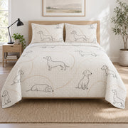 Ink Line Dachshund Quilt Set, front dachshund bedroom view