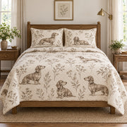 Field Study Dachshund Quilt Set, front dachshund bedroom view