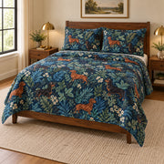 Night Garden Dachshund Quilt Set, angled dachshund bedroom view