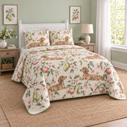 Orchard Watercolor Dachshund Quilt Set, angled dachshund bedroom view
