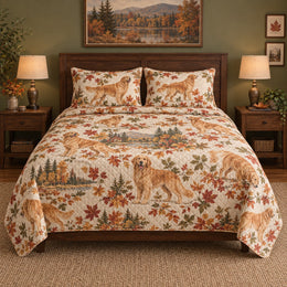Autumn Trail Golden Retriever Quilt Set