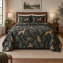 Midnight Fern Golden Retriever Quilt Set