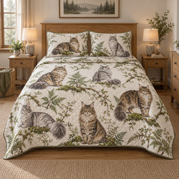 Forest Whiskers Maine Coon Cat Quilt Set