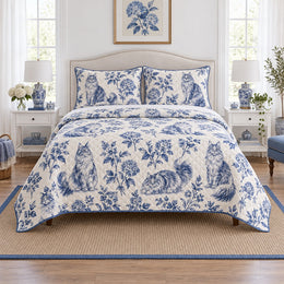 Indigo Tuft Maine Coon Cat Quilt Set