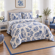 Indigo Tuft Maine Coon Cat Quilt Set, angled maine coon cat bedroom view