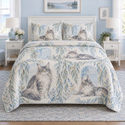 Willow Window Maine Coon Cat Quilt Set, front maine coon cat bedroom view