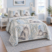 Willow Window Maine Coon Cat Quilt Set, angled maine coon cat bedroom view