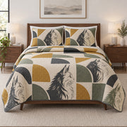 Maine Coon Geometry Quilt Set, front maine coon cat bedroom view