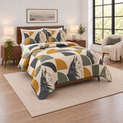 Maine Coon Geometry Quilt Set, angled maine coon cat bedroom view