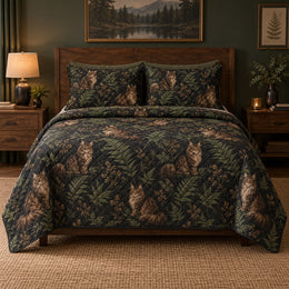 Midnight Tufts Maine Coon Cat Quilt Set