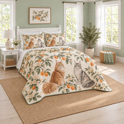 Orchard Sun Maine Coon Cat Quilt Set, angled maine coon cat bedroom view