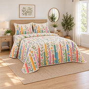 Pencil Garden Elementary Teacher Quilt Set, angled elementary teacher bedroom view