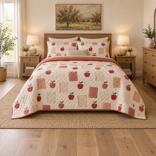 Apple Orchard Notes Elementary Teacher Quilt Set, front elementary teacher bedroom view