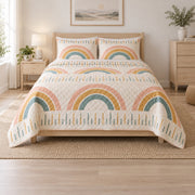 Rainbow Ruler Elementary Teacher Quilt Set, front elementary teacher bedroom view