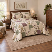 Library Card Florals Elementary Teacher Quilt Set, angled elementary teacher bedroom view