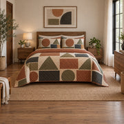Terracotta Classroom Geometry Elementary Teacher Quilt Set, front elementary teacher bedroom view