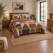 Terracotta Classroom Geometry Elementary Teacher Quilt Set, angled elementary teacher bedroom view