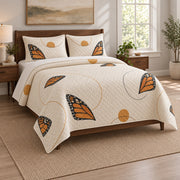 Modern Monarch Wing Study Quilt Set, angled monarch butterfly bedroom view