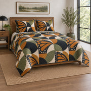 Monarch Butterfly Geometry Quilt Set, angled monarch butterfly bedroom view