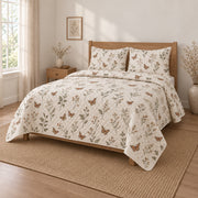 Field Notes Monarch Butterfly Quilt Set, angled monarch butterfly bedroom view