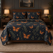 Midnight Migration Monarch Butterfly Quilt Set, front monarch butterfly bedroom view