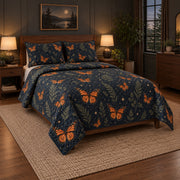 Midnight Migration Monarch Butterfly Quilt Set, angled monarch butterfly bedroom view