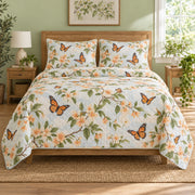 Orchard Flight Monarch Butterfly Quilt Set, front monarch butterfly bedroom view