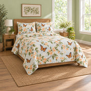 Orchard Flight Monarch Butterfly Quilt Set, angled monarch butterfly bedroom view