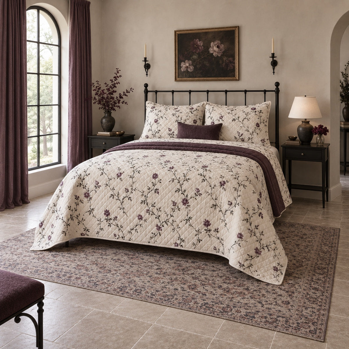Ivory Thorn Garden Gothic Quilt Set, angled gothic bedroom decor bedroom view