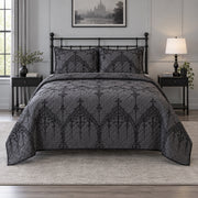 Black Lace Geometry Gothic Quilt Set, front gothic bedroom decor bedroom view