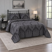 Black Lace Geometry Gothic Quilt Set, angled gothic bedroom decor bedroom view