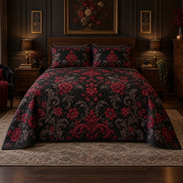 Crimson Damask Garden Gothic Quilt Set