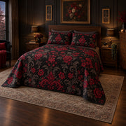 Crimson Damask Garden Gothic Quilt Set, angled gothic bedroom decor bedroom view