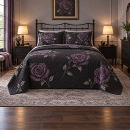 Violet Rose Silhouette Gothic Quilt Set