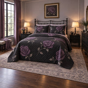 Violet Rose Silhouette Gothic Quilt Set, angled gothic bedroom decor bedroom view