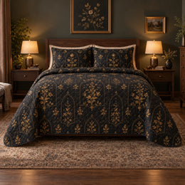 Antique Gold Night Garden Gothic Quilt Set