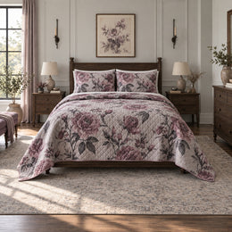 Dusty Mauve Gothic Botanicals Quilt Set