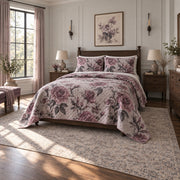 Dusty Mauve Gothic Botanicals Quilt Set, angled gothic bedroom decor bedroom view