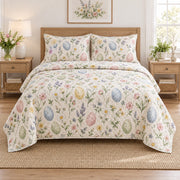 Painted Egg Meadow Easter Quilt Set, front easter home decorating bedroom view