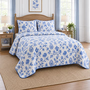 Blue Delft Easter Garden Quilt Set, angled easter home decorating bedroom view
