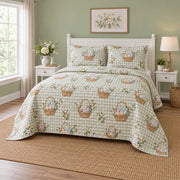Gingham Easter Basket Quilt Set, angled easter home decorating bedroom view