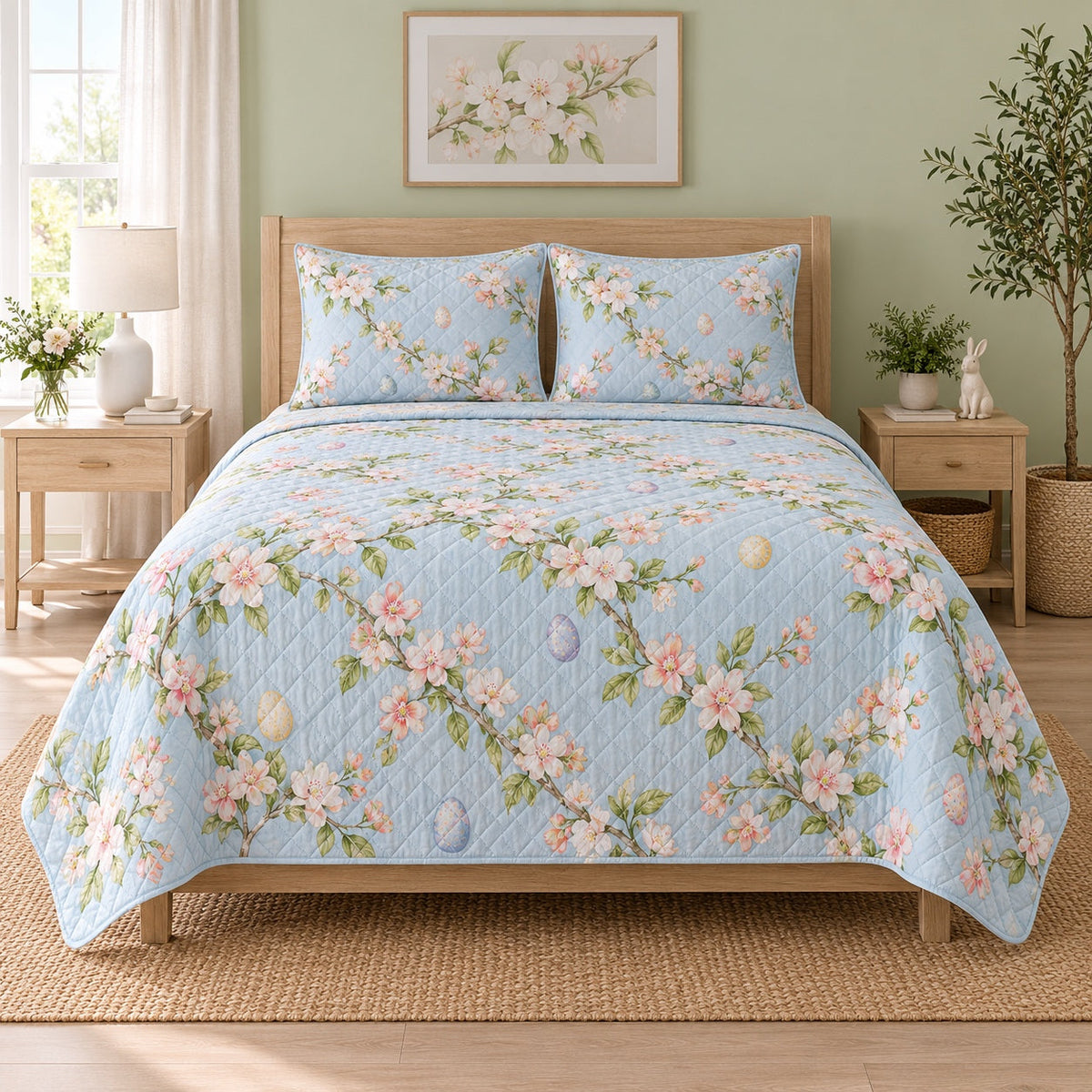 Pastel Orchard Easter Quilt Set, front easter home decorating bedroom view