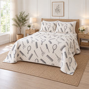 Salon Sketch Hair Stylist Quilt Set, angled hair stylist bedroom view