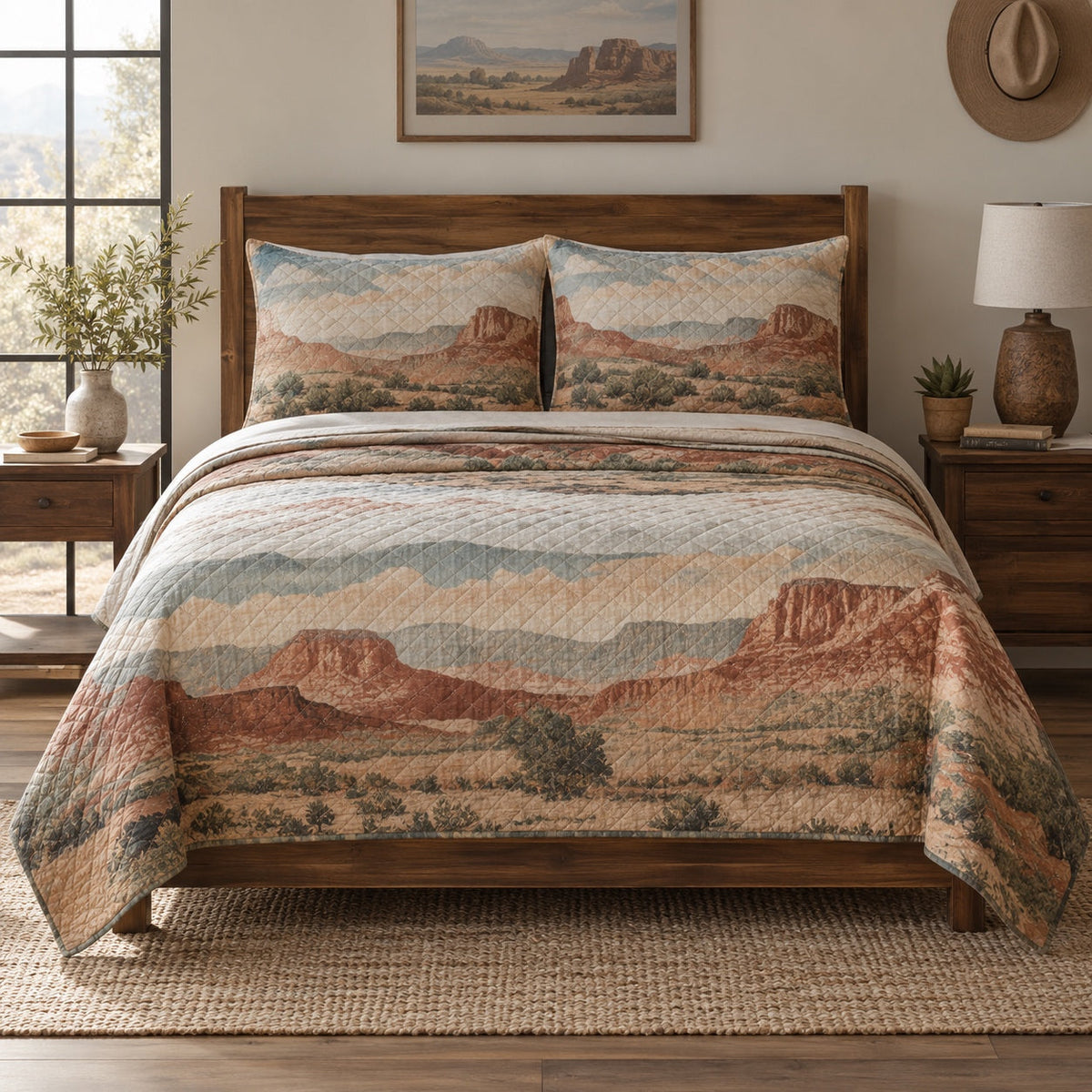 Desert Horizon Western Ranch Quilt Set, front western ranch bedroom bedroom view