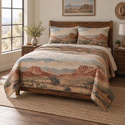 Desert Horizon Western Ranch Quilt Set, angled western ranch bedroom bedroom view