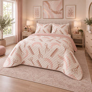 Rose Gold Tools Hair Stylist Quilt Set, angled hair stylist bedroom view