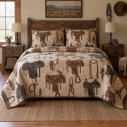 Saddle Leather Study Western Ranch Quilt Set, front western ranch bedroom bedroom view