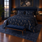 Midnight Salon Hair Stylist Quilt Set, angled hair stylist bedroom view
