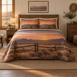 Ranch Fence Sunset Western Ranch Quilt Set